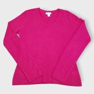 Adrienne Vittadini 100% 2-Ply Cashmere V-neck Sweater Fuschia Pink Sz Large Cozy